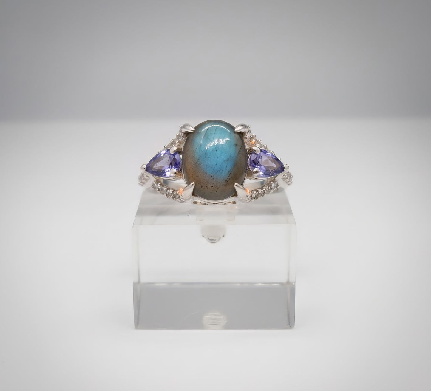 Enchanted Labradorite & Tanzanite Crown Ring – 925 Sterling Silver