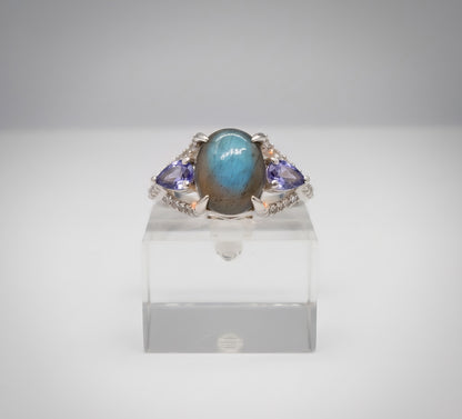 Enchanted Labradorite & Tanzanite Crown Ring – 925 Sterling Silver