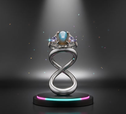 Enchanted Labradorite & Tanzanite Crown Ring – 925 Sterling Silver