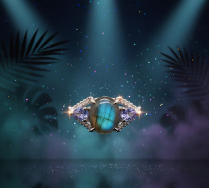 Enchanted Labradorite & Tanzanite Crown Ring – 925 Sterling Silver