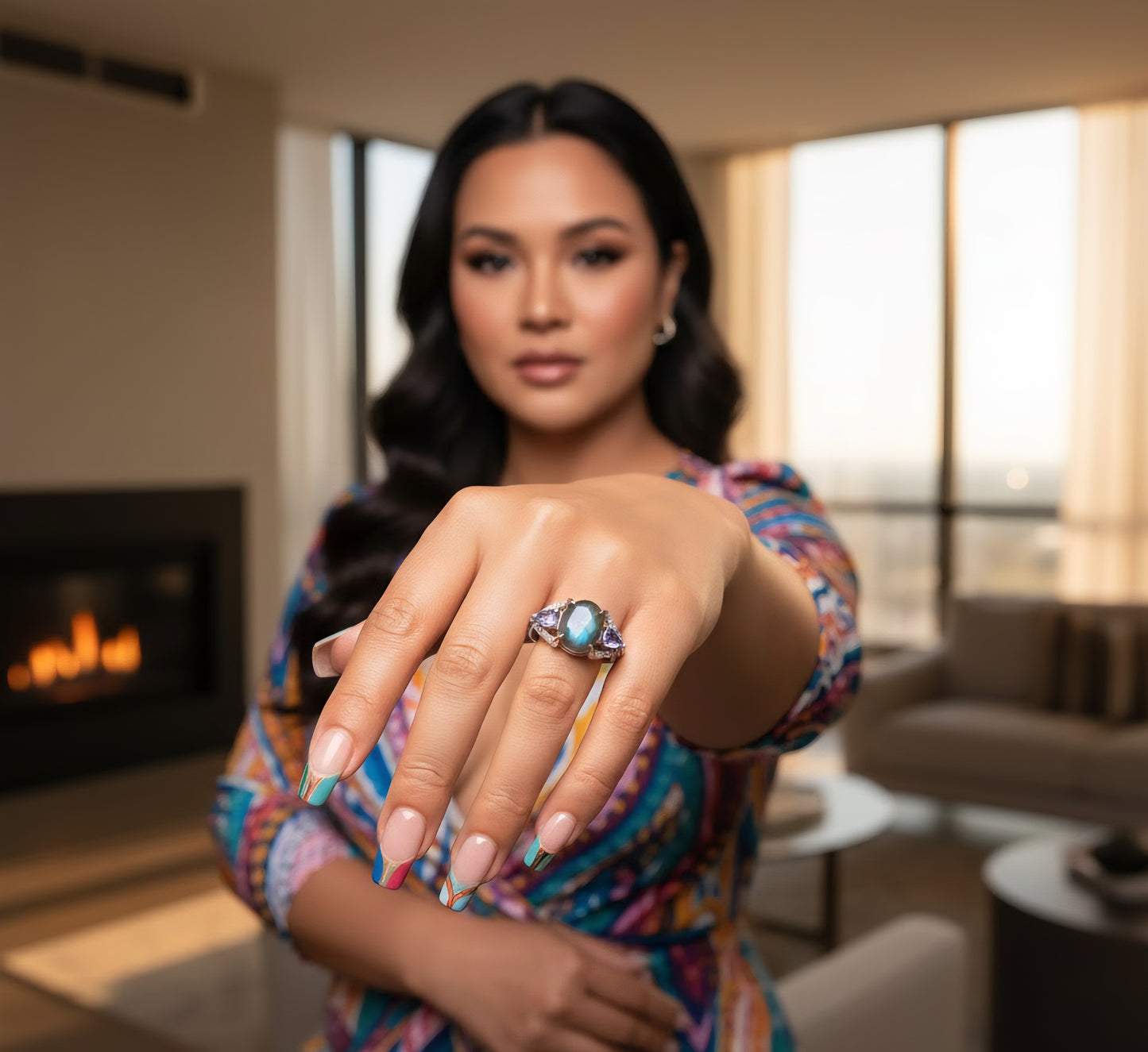 Enchanted Labradorite & Tanzanite Crown Ring – 925 Sterling Silver