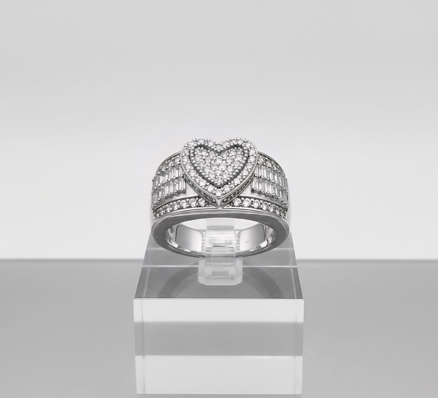 Baguette Halo Heart Ring – 925 Sterling Silver