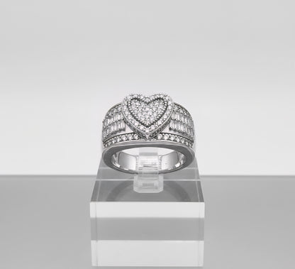 Baguette Halo Heart Ring – 925 Sterling Silver